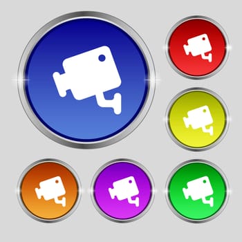 video camera icon sign. Round symbol on bright colourful buttons. illustration