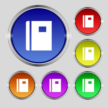 Book icon sign. Round symbol on bright colourful buttons. illustration
