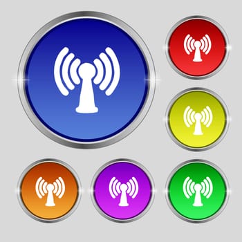 Wi-fi, internet icon sign. Round symbol on bright colourful buttons. illustration