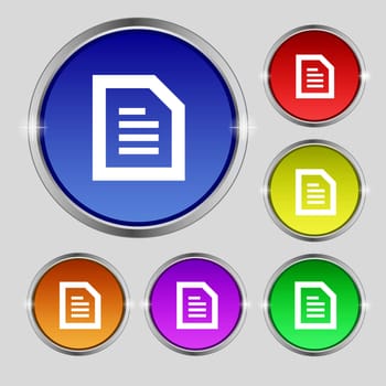 Text File document icon sign. Round symbol on bright colourful buttons. illustration