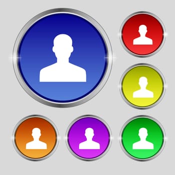 User, Person, Log in icon sign. Round symbol on bright colourful buttons. illustration