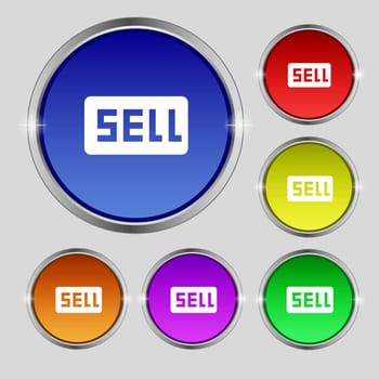 Sell, Contributor earnings icon sign. Round symbol on bright colourful buttons. illustration