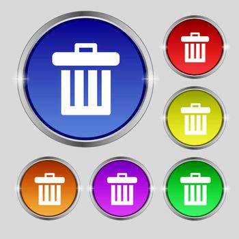 Recycle bin icon sign. Round symbol on bright colourful buttons. illustration