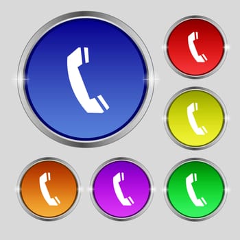 Phone sign icon. Support symbol. Call center. Set colourful buttons illustration