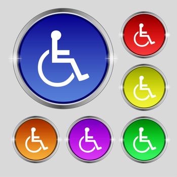 disabled icon sign. Round symbol on bright colourful buttons. illustration