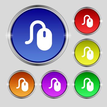 Computer mouse icon sign. Round symbol on bright colourful buttons. illustration
