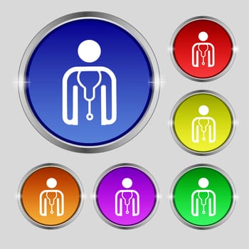 doctor icon sign. Round symbol on bright colourful buttons. illustration