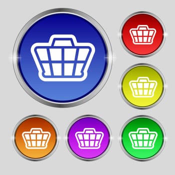 Shopping Cart icon sign. Round symbol on bright colourful buttons. illustration