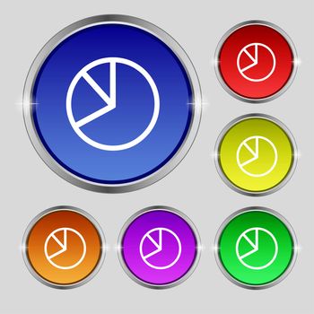 Pie chart graph icon sign. Round symbol on bright colourful buttons. illustration