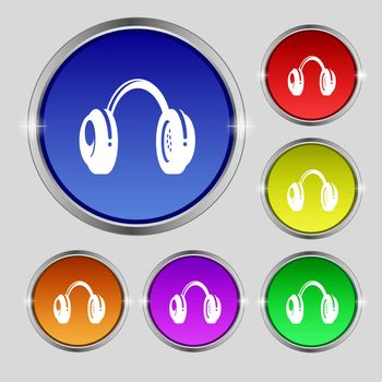 headsets icon sign. Round symbol on bright colourful buttons. illustration