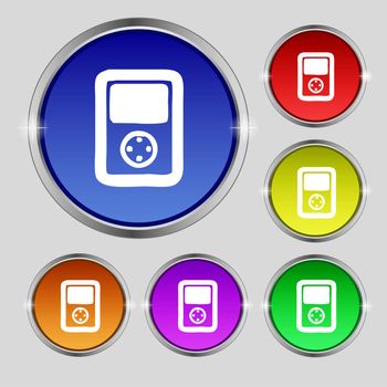 Tetris, video game console icon sign. Round symbol on bright colourful buttons. illustration
