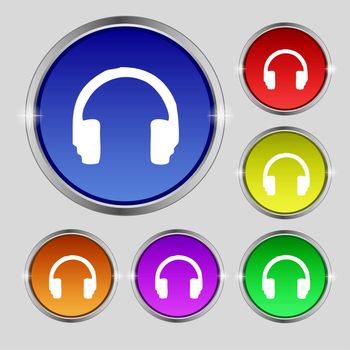 headsets icon sign. Round symbol on bright colourful buttons. illustration