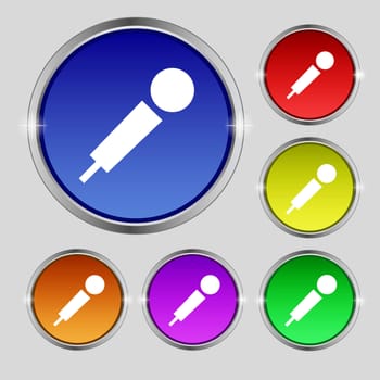 microphone icon sign. Round symbol on bright colourful buttons. illustration