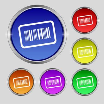 Barcode icon sign. Round symbol on bright colourful buttons. illustration