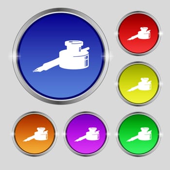 pen and ink icon sign. Round symbol on bright colourful buttons. illustration