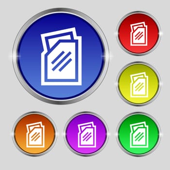 Text file icon sign. Round symbol on bright colourful buttons. illustration