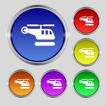 helicopter icon sign. Round symbol on bright colourful buttons. illustration