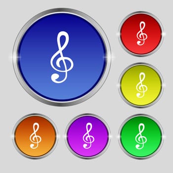 Music note sign icon. Musical symbol. Set colourful buttons. illustration