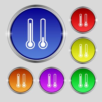 thermometer temperature icon sign. Round symbol on bright colourful buttons. illustration