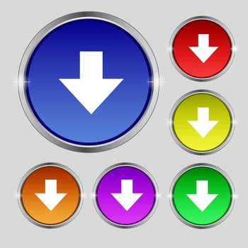 Download sign. Downloading flat icon. Load label. Set colourful buttons illustration