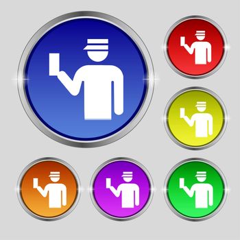 Inspector icon sign. Round symbol on bright colourful buttons. illustration