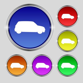 Jeep icon sign. Round symbol on bright colourful buttons. illustration