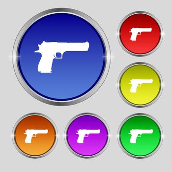 gun icon sign. Round symbol on bright colourful buttons. illustration