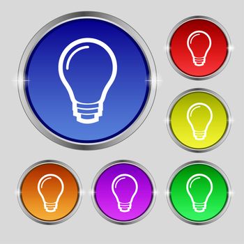 Light bulb icon sign. Round symbol on bright colourful buttons. illustration