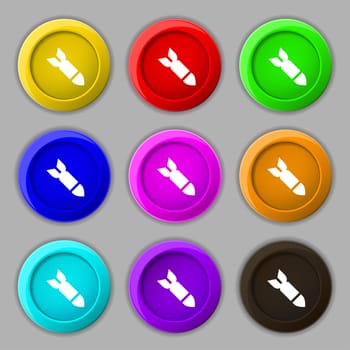 Missile,Rocket weapon icon sign. symbol on nine round colourful buttons. illustration
