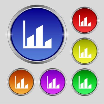 Chart icon sign. Round symbol on bright colourful buttons. illustration