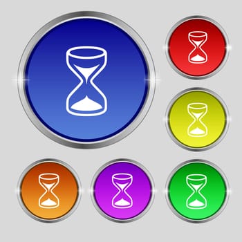 Hourglass sign icon. Sand timer symbol. Set of colour buttons. illustration