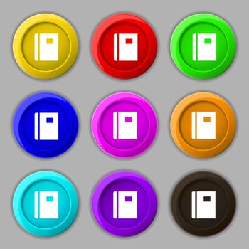 Book icon sign. symbol on nine round colourful buttons. illustration