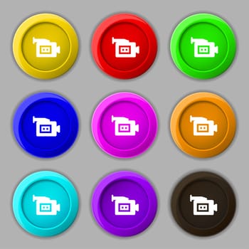 video camera icon sign. symbol on nine round colourful buttons. illustration