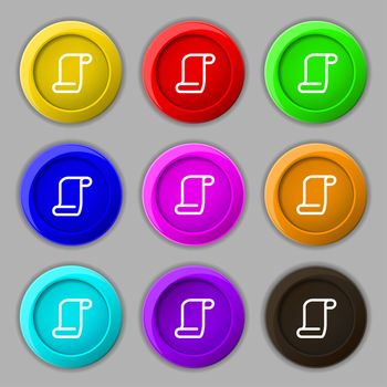 paper scroll icon sign. symbol on nine round colourful buttons. illustration