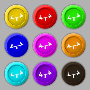 swing icon sign. symbol on nine round colourful buttons. illustration