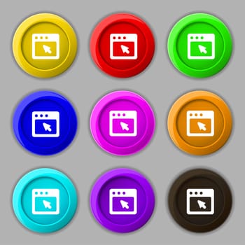 the dialog box icon sign. symbol on nine round colourful buttons. illustration