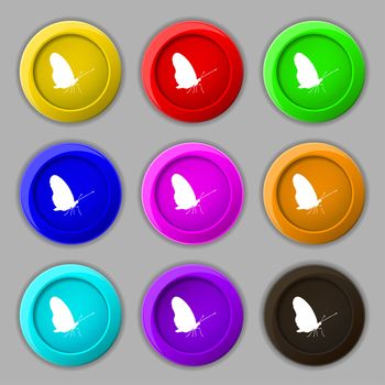 butterfly icon sign. symbol on nine round colourful buttons. illustration