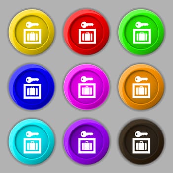 Luggage Storage icon sign. symbol on nine round colourful buttons. illustration