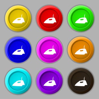 Iron icon sign. symbol on nine round colourful buttons. illustration