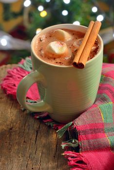 Hot chocolate with marshmallows in winter time
