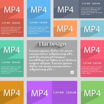 Mpeg4 video format sign icon. symbol. Set of colored buttons. illustration