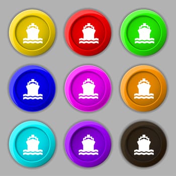 ship icon sign. symbol on nine round colourful buttons. illustration