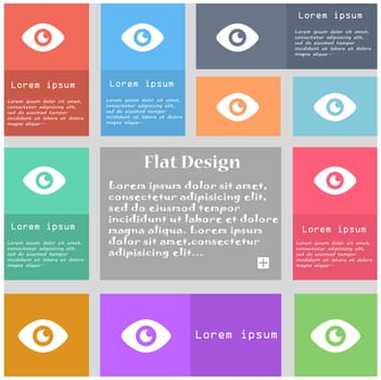 Eye, Publish content icon sign. Set of multicolored buttons with space for text. illustration