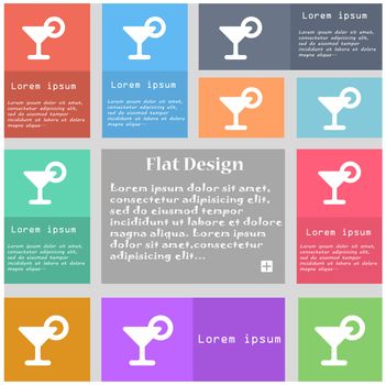 Drink, cocktail with a lemon icon sign. Set of multicolored buttons with space for text. illustration