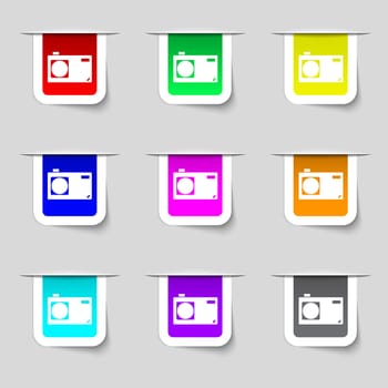 Photo camera sign icon. Digital symbol. Set colourful buttons. illustration