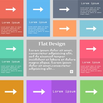 Arrow right, Next icon sign. Set of multicolored buttons. Metro style with space for text. The Long Shadow illustration