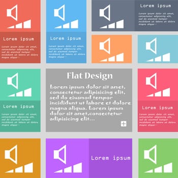 volume, sound icon sign. Set of multicolored buttons with space for text. illustration