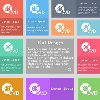 dvd icon sign. Set of multicolored buttons with space for text. illustration