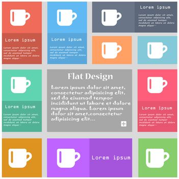 cup coffee or tea icon sign. Set of multicolored buttons with space for text. illustration