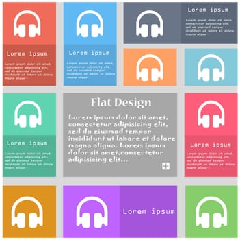 Headphones, Earphones icon sign. Set of multicolored buttons with space for text. illustration